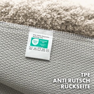 Detailaufnahme der rutschfesten Rückseite der Badematte Maris Ivory mit Öko-Tex Zertifikat.