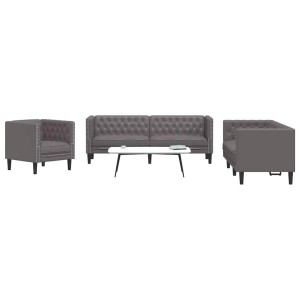 vidaXL 3-Tlg Chesterfield-Sofa-Set Grau Kunstleder 3209270