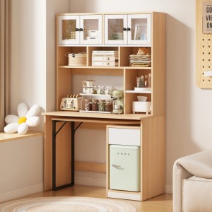 okwish Computertisch Schreibtisch mit Fächern Büro 110x55x180cm Weiß Natur