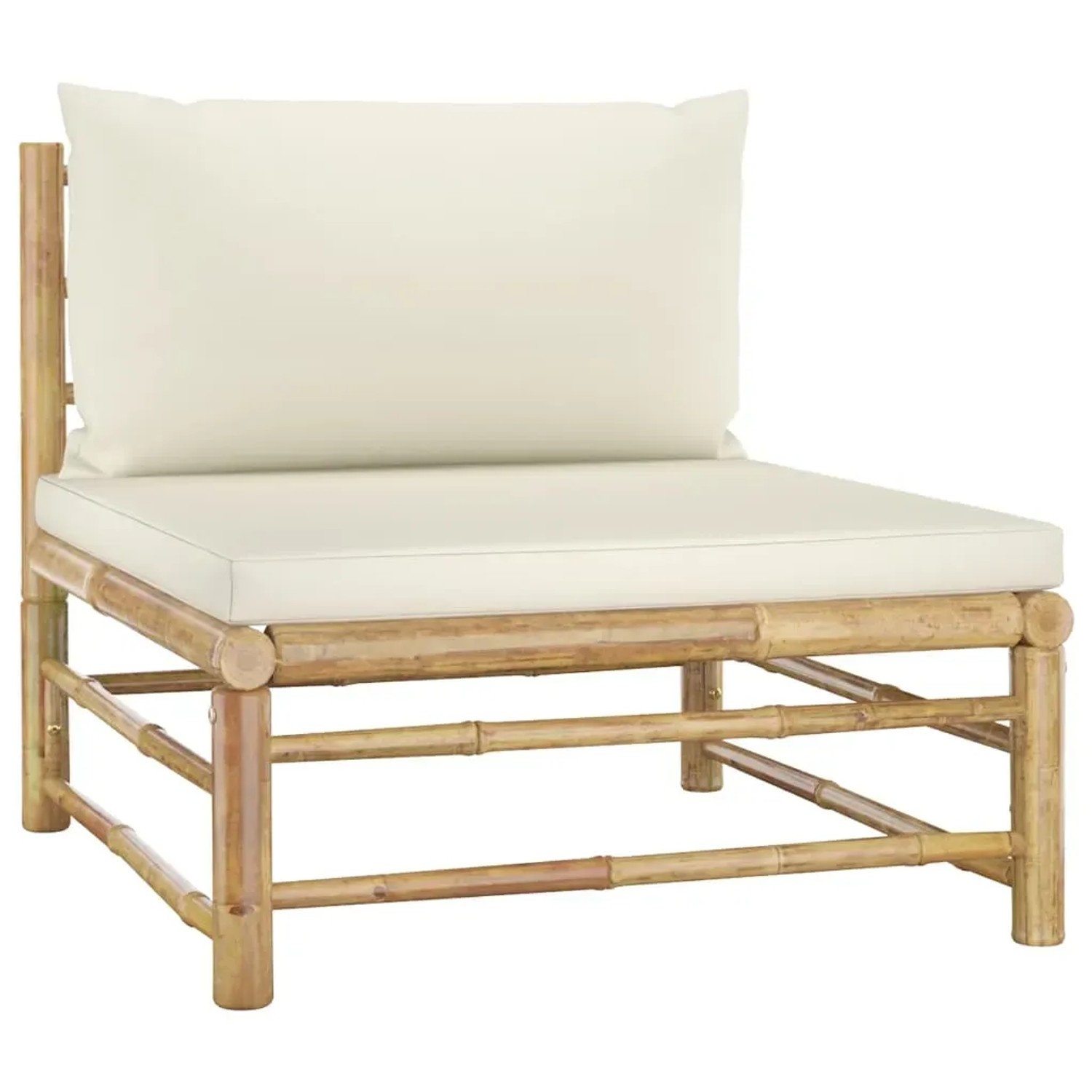 vidaXL Gartenmöbel: Lounge-Sessel aus Bambus mit cremeweißen Kissen.