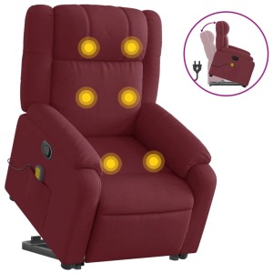 Weinroter vidaXL Massagesessel mit Aufstehhilfe aus Stoff, mit Vibrationsmassage.