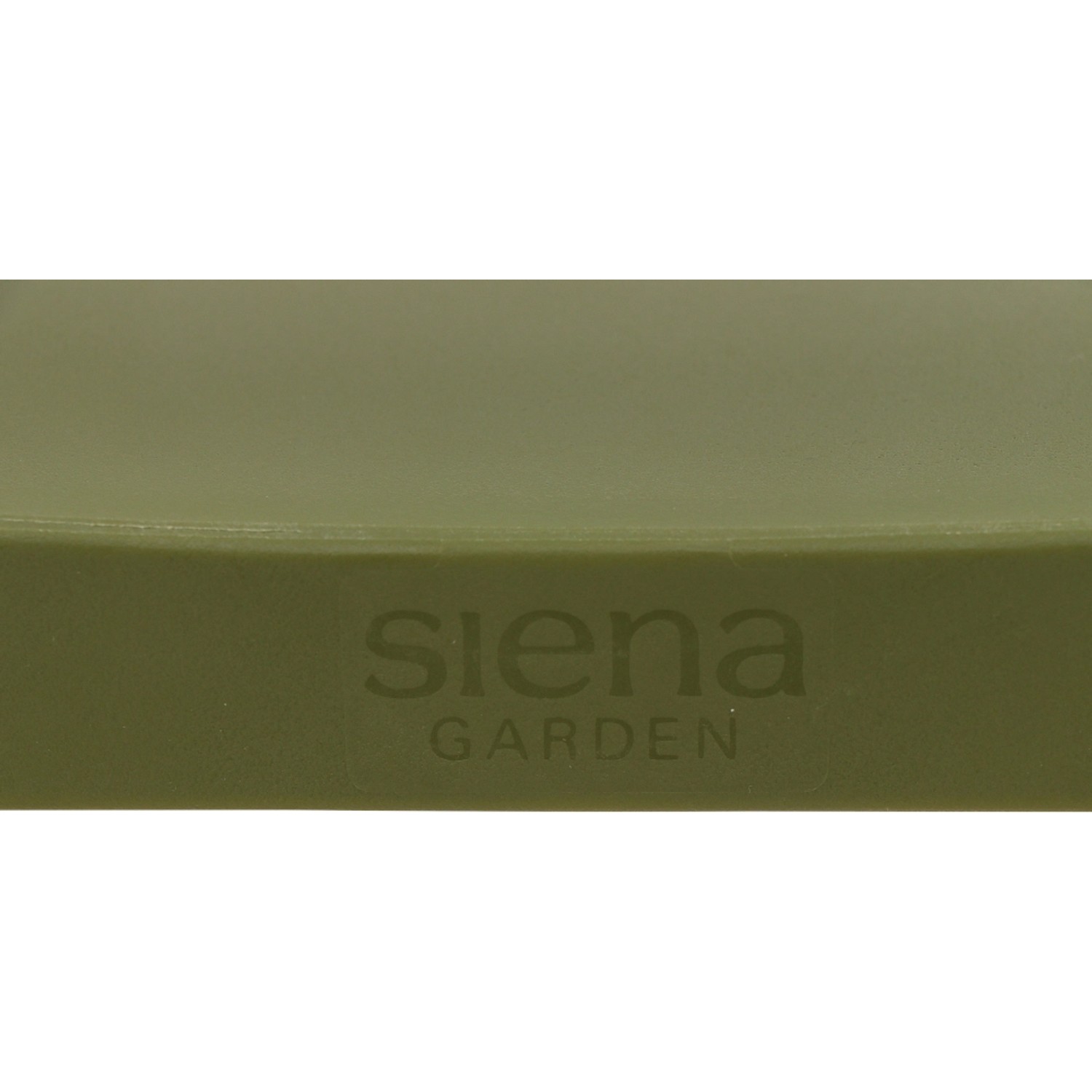 Detailaufnahme: Siena Garden Lane Stapelsessel in Olive, Gartenstuhl mit Logo.