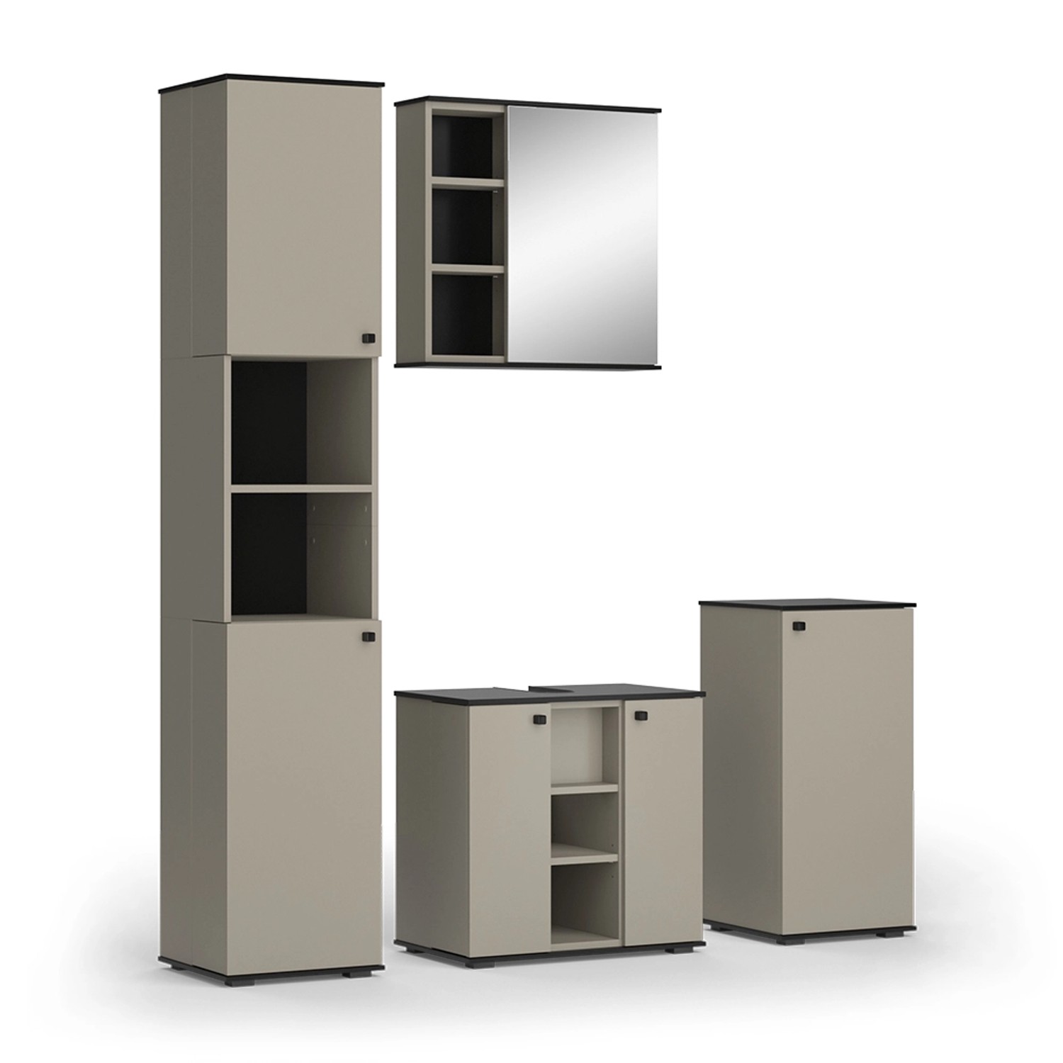 Vicco Badmöbel-Set Joli Greige 4 Teile mit Hochschrank und Midischrank günstig online kaufen