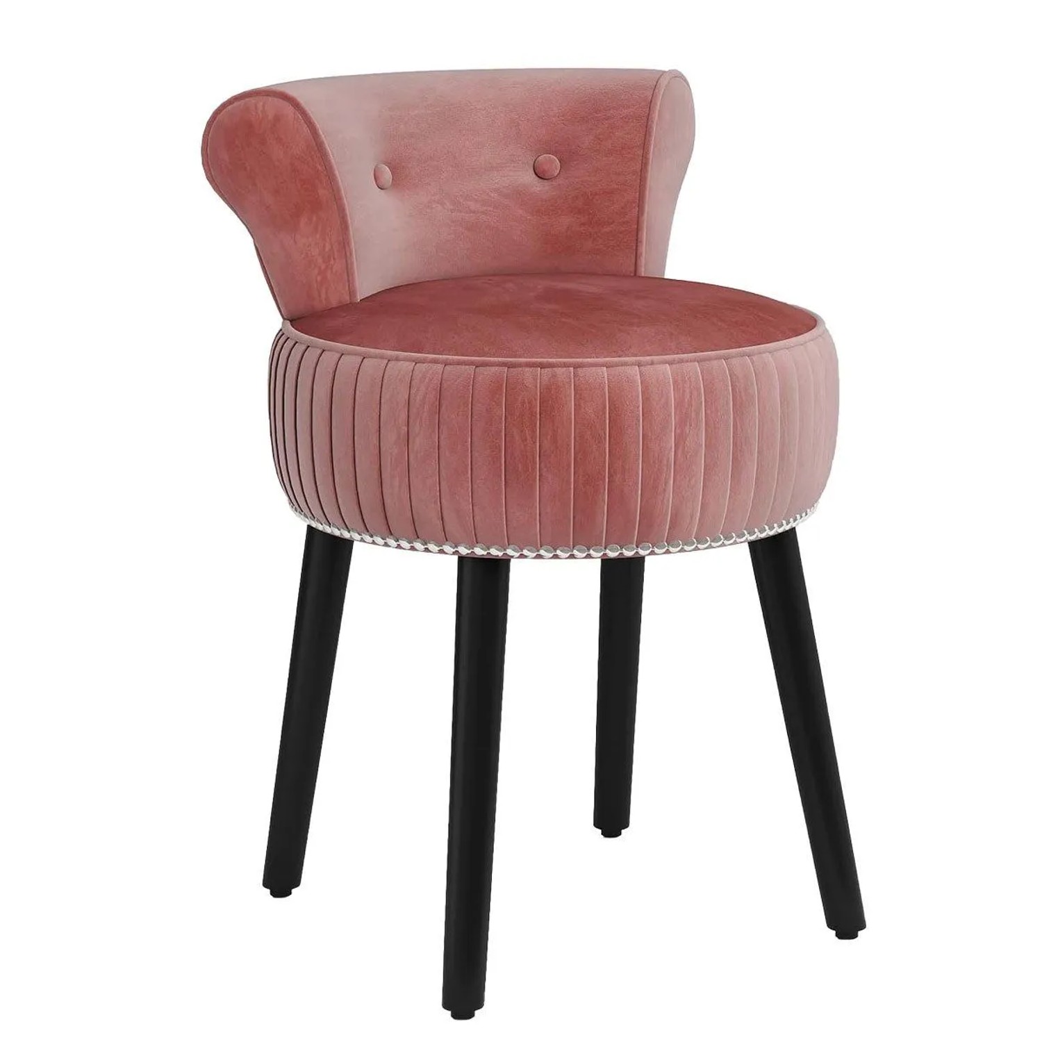 Costway Samt Schminkhocker mit Lehne Gepolsterter Vanity Sitzhocker Rosa