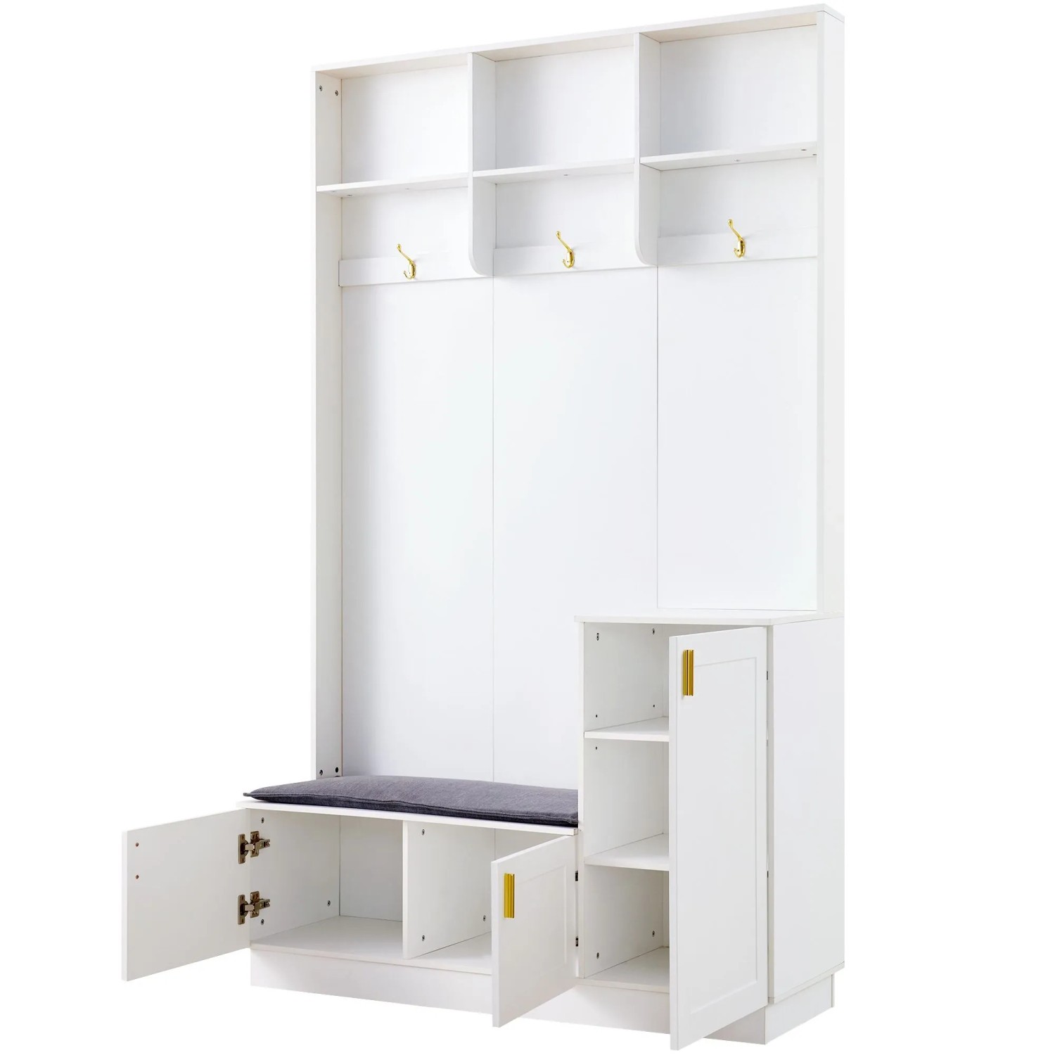okwish Garderoben Set mit Bank Schuhablage 3 Haken Flur H200x120x40cm Weiß