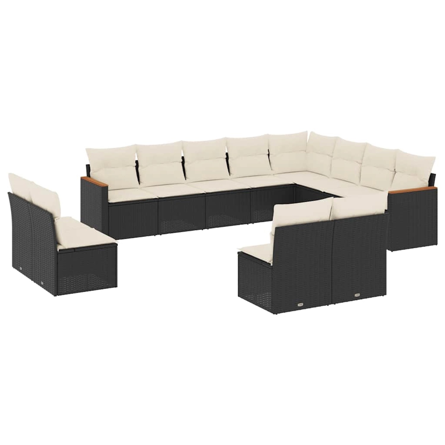 vidaXL 12-Tlg Garten-Sofagarnitur mit Kissen Schwarz Poly Rattan 3258871