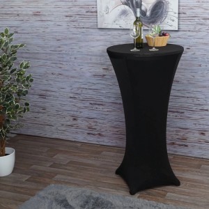 Schwarze Stretch-Stehtischhusse für Ø 60cm Tische. Elegant, passgenau für Partys & Events. Ideal als Tischdecke.
