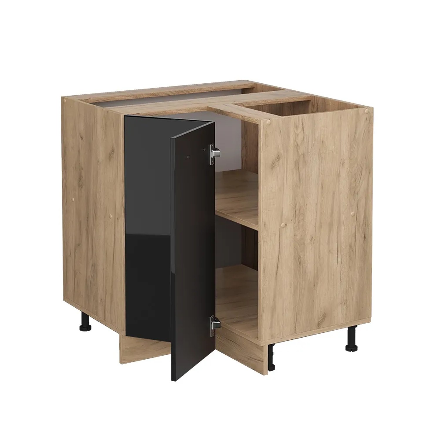 Vicco Eckunterschrank R-Line, schwarz/Eiche, mit Marmor Arbeitsplatte, Küchenschrank