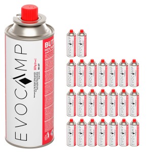 Evocamp Butan Gaskartuschen, 24er Pack. 227g Kartuschen für Campingkocher, Gasheizung und Unkrautbrenner.