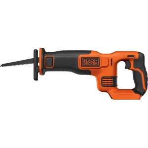Black+Decker Akku-Säbelsäge BDCR18N, 18V, orange-schwarz. Sägeblatt eingesetzt.