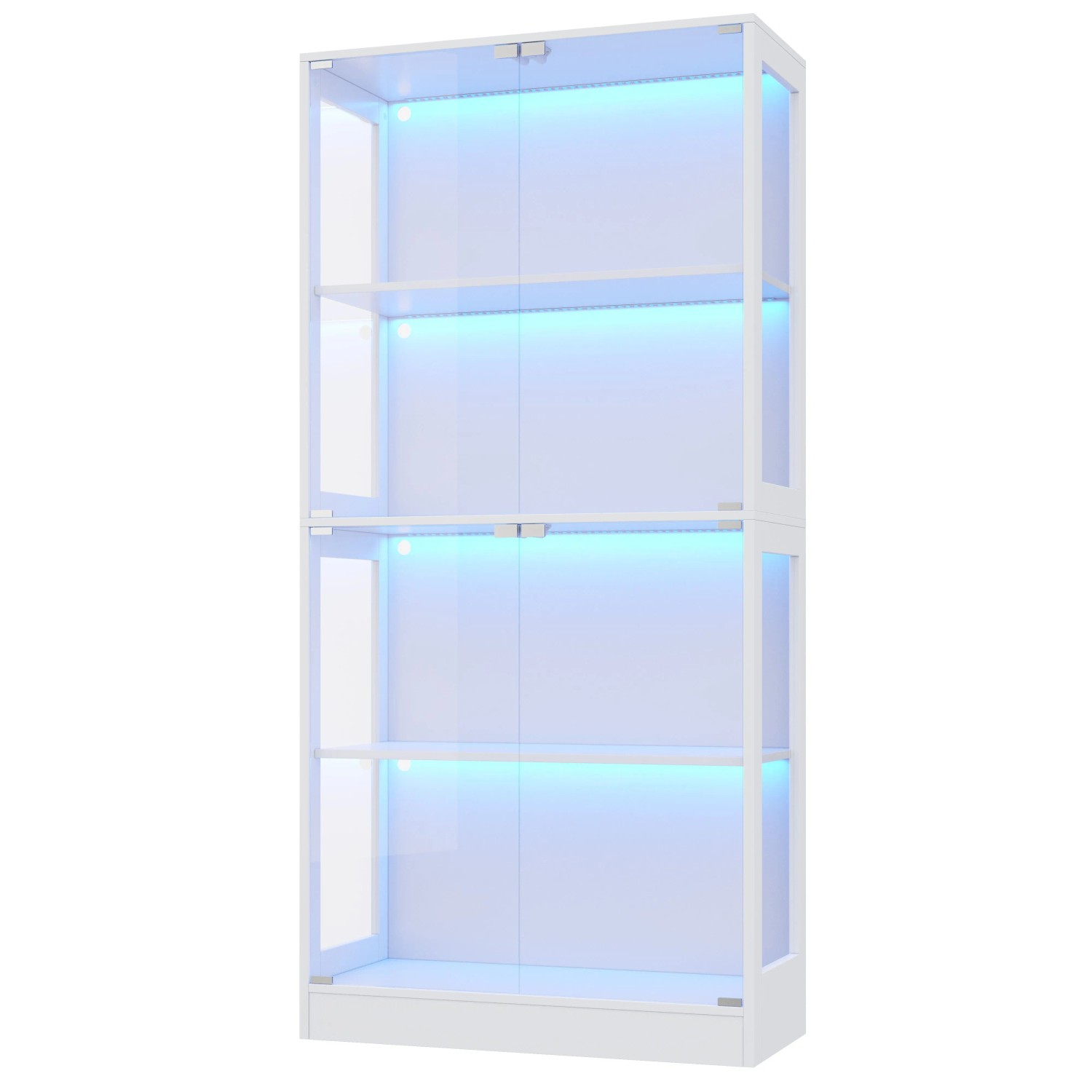 okwish Vitrine mit App LED Beleuchtung Glas Türen Stauraum Wohnzimmer 80x35x170cm Weiß