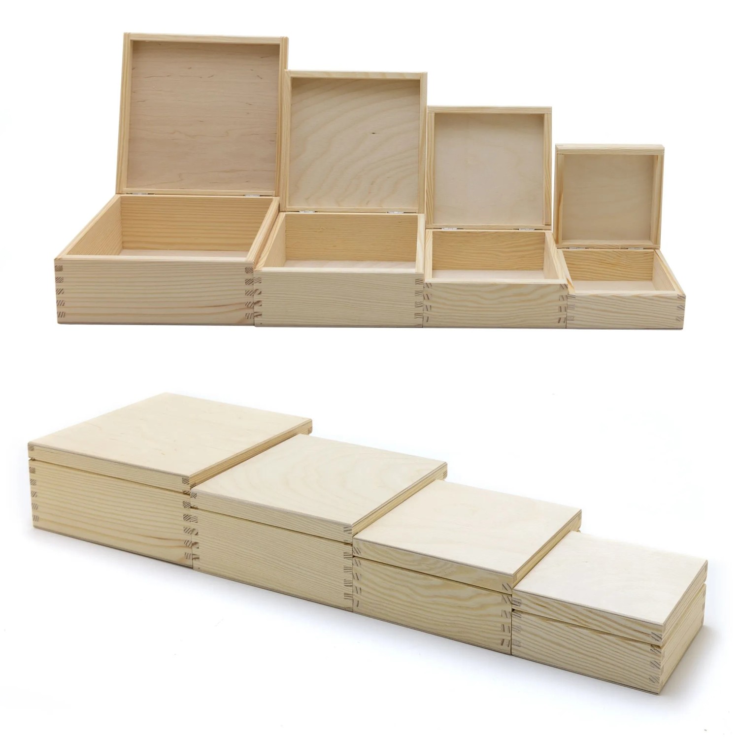 HolzFee Holzkiste Set 4-teilig Quadratisch mit Deckel Kiste Holz für Geschenke und Schätze