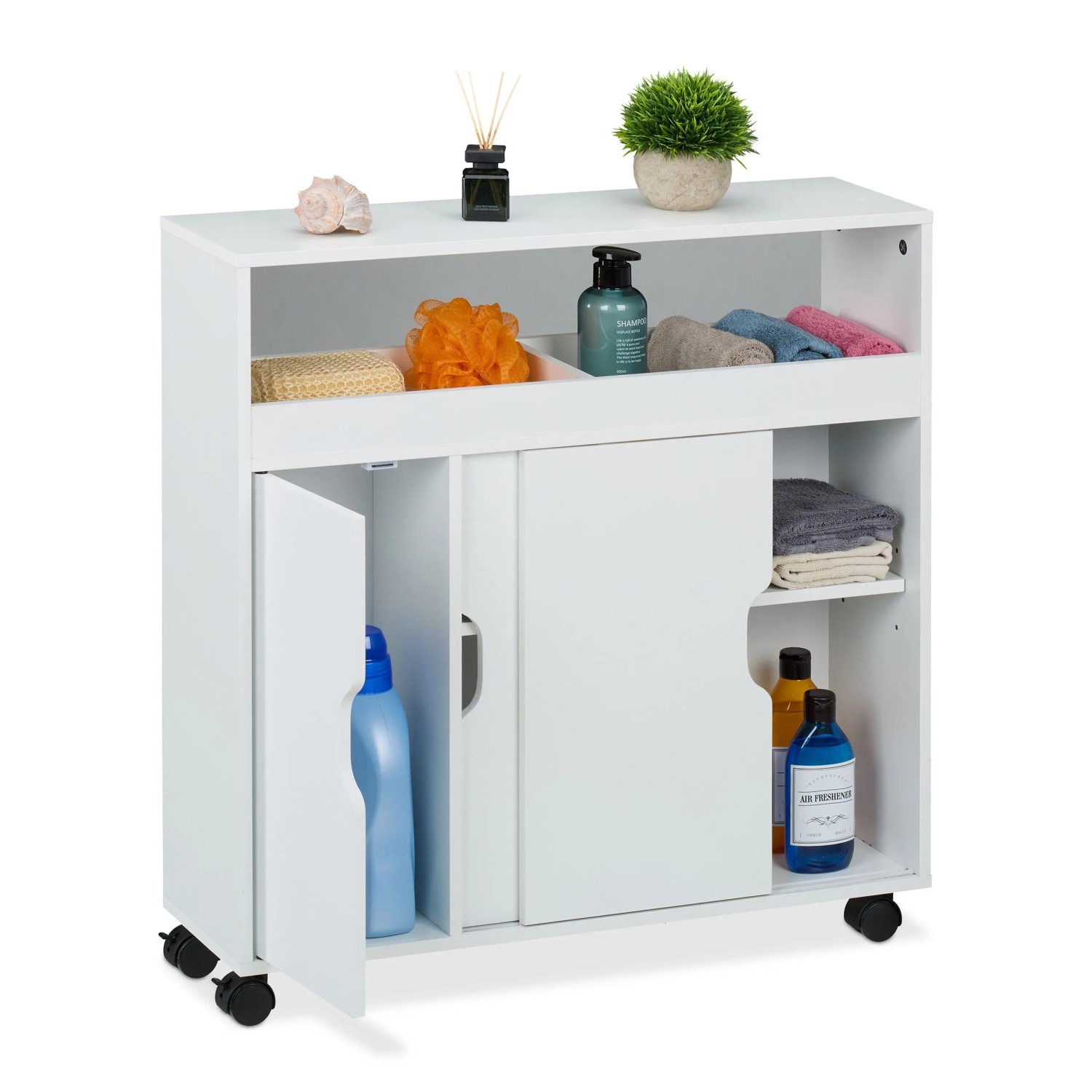 Relaxdays Nischenschrank MDF PP-Kunststoff Weiß Rollbar 71,5 cm x 70 cm x 20 cm 10,9 kg