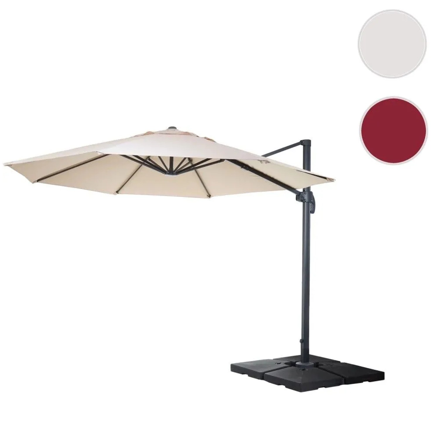 Cremefarbener Ampelschirm Ø 4m mit stabilem Aluminiumgestell und Kreuzfuß. Drehbarer Sonnenschirm für Garten & Terrasse.
