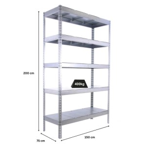 Verzinktes PROREGAL Schwerlastregal Big Metal Yeti mit 5 Böden, 200x150x75cm, Fachlast 400kg.