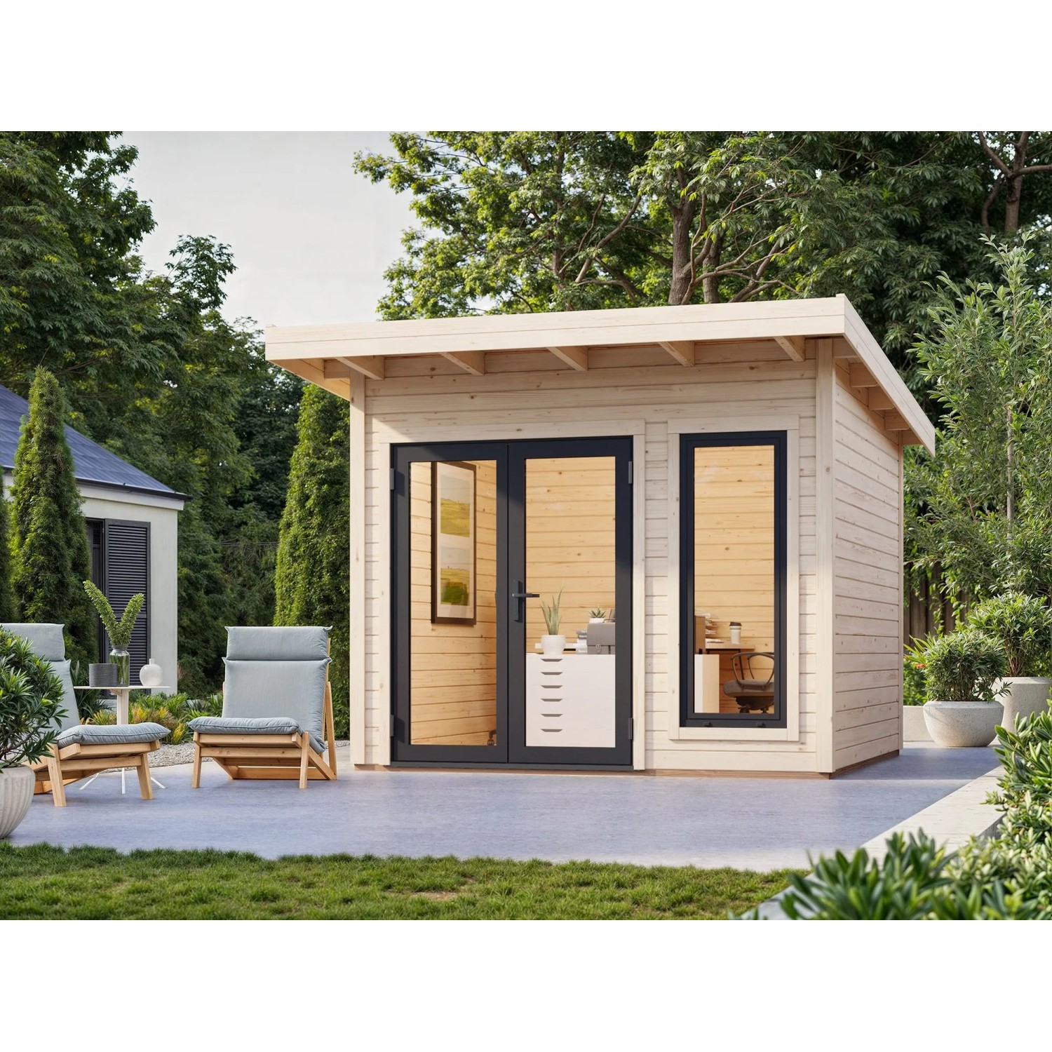 Palmako Holz-Gartenhaus Aurelia Pultdach Unbehandelt 296 cm x 300 cm 8,4 m²