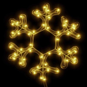 Leuchtende LED-Schneeflocken-Silhouette in Warmweiß, 27x27 cm, als Weihnachtsdekoration auf dunklem Grund.