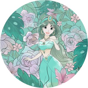 Runde, selbstklebende Vlies Fototapete Jasmin Elegant Mint, Ø 125 cm.