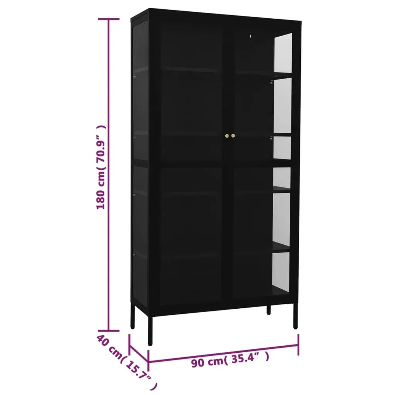 Schwarze vidaXL Vitrine (90x40x180 cm) aus Stahl und Glas, ideal als Büroschrank.