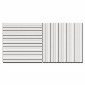 DenPanels Akustikpaneele, 60x60 cm, Weiß, mit horizontalen und vertikalen Lamellen.