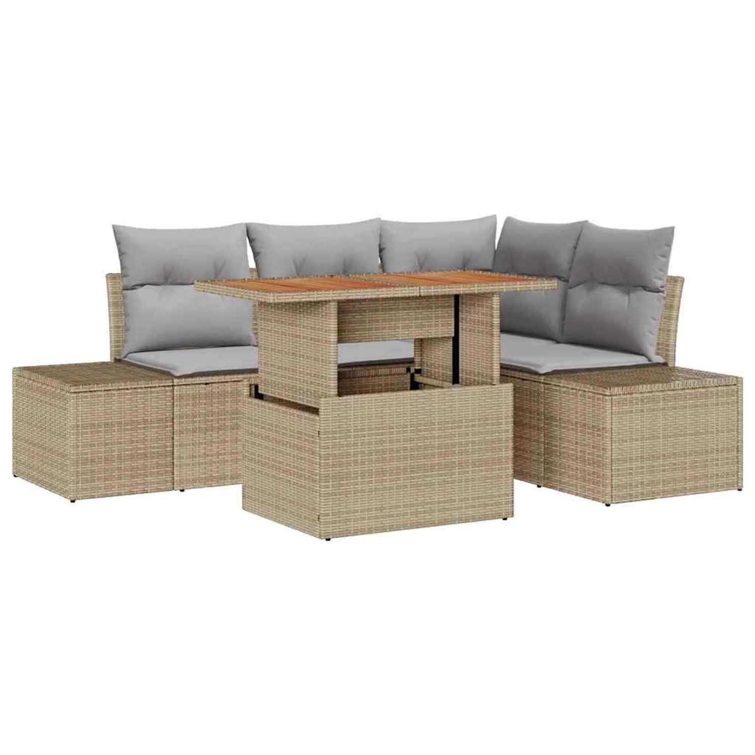 vidaXL Garten-Sofa-Set mit Speicher 5-Tlg Beige Poly Rattan 3358695 günstig online kaufen