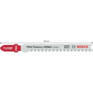 Bosch Stichsägeblatt Plastics PMMA Clean T102BF, 2er-Pack, für saubere Schnitte in Acryl und Thermoplasten.