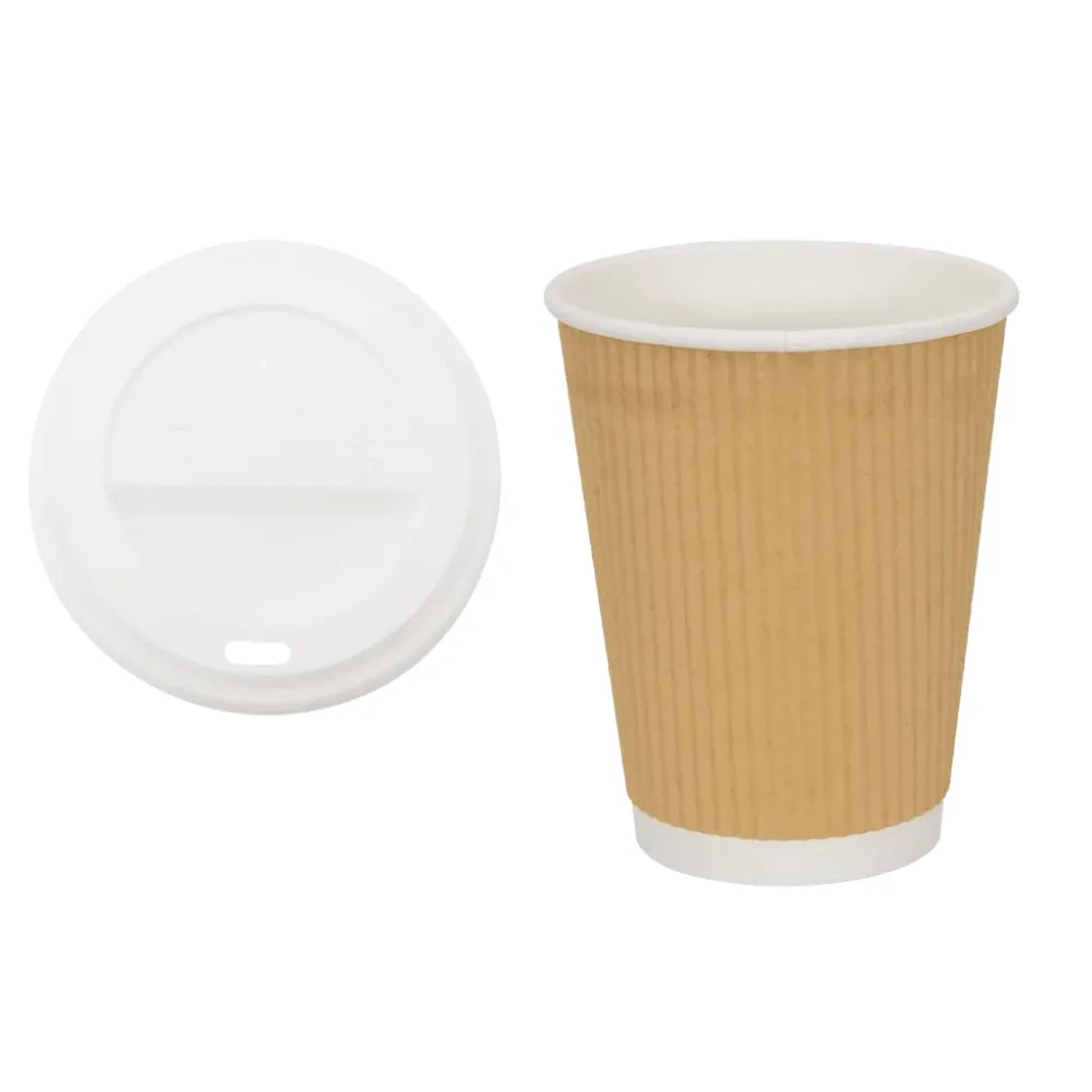DELUKE Gewellte Pappbecher Braun 1000 Stück Mit Deckel 400ml Einwegbecher Getränkebecher Pappe Becher Einweg Kaffeebecher Partybecher