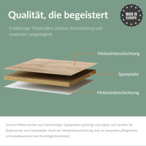 Planetmöbel Badmöbel Set 50 cm Sonoma Eiche mit Keramikwaschbecken Spiegel Soft Close 3 teilig