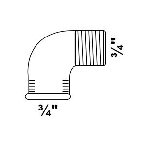 Abbildung eines verzinkten Kirchhoff Winkel 90° mit 3/4 Zoll Innen- und Außengewinde.