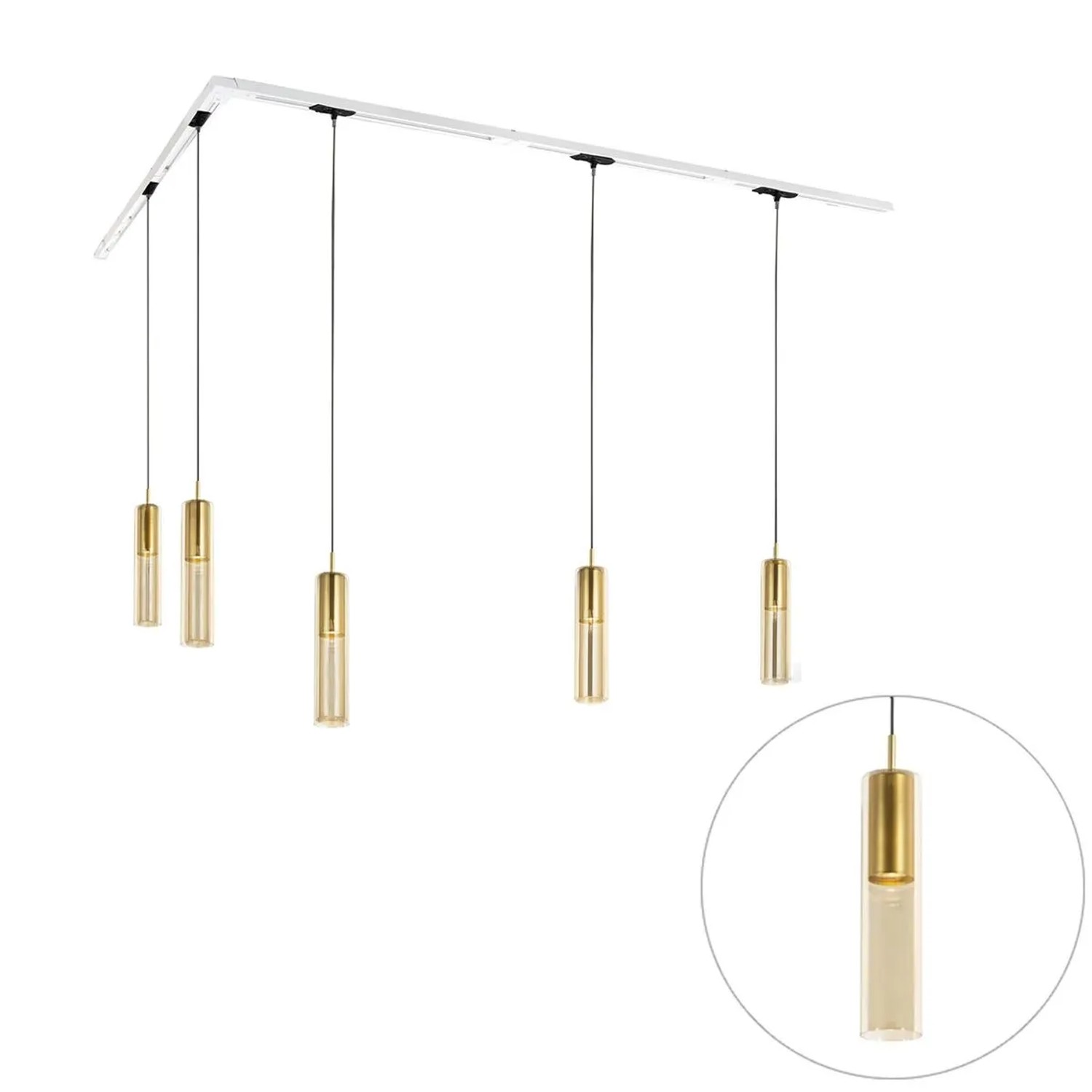 QAZQA Modernes Schienensystem mit 5 Goldenen Pendelleuchten 1 Phasig Iconic Lloyd