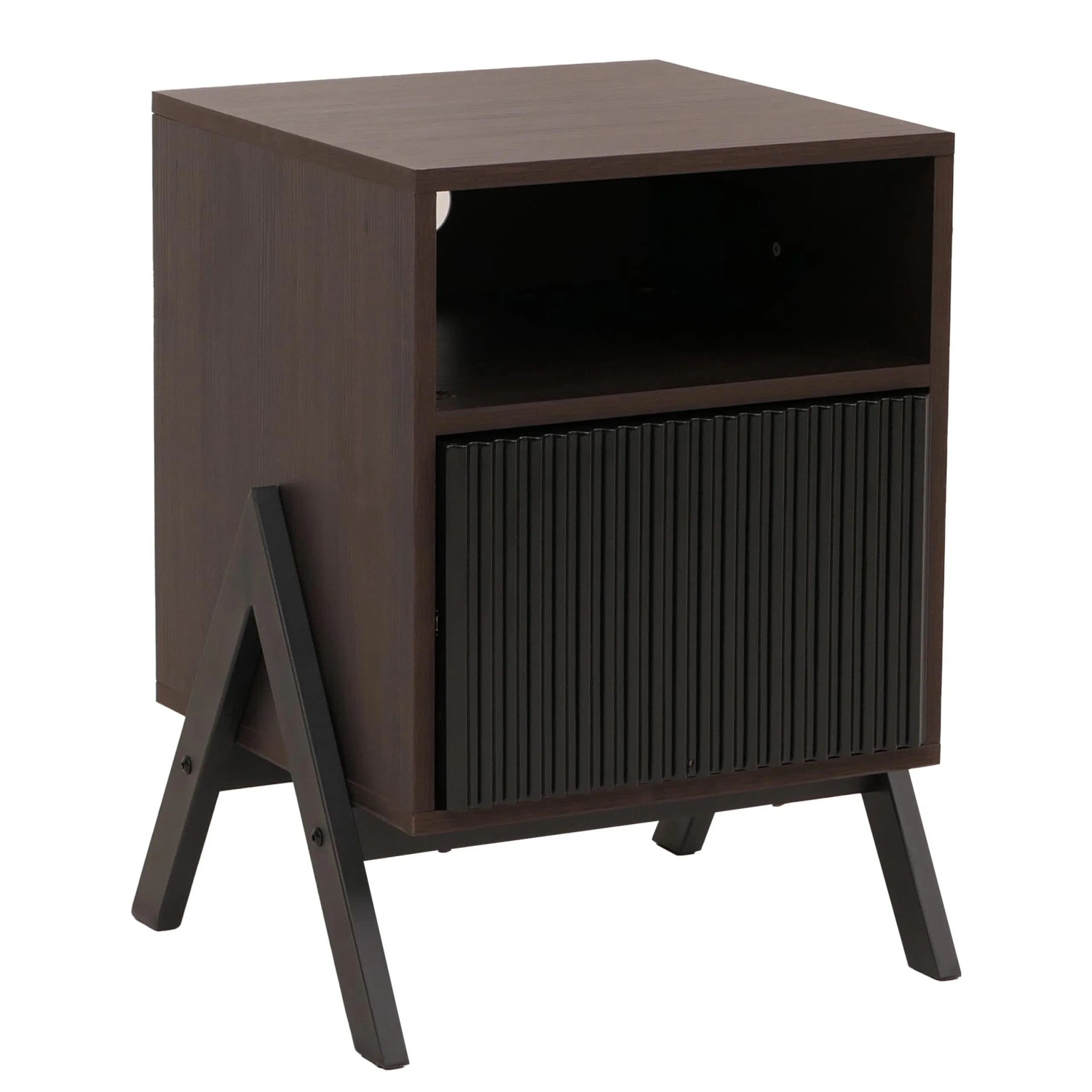 Mcw Nachttisch O40 Schublade Mdf Metall Melamin 59x40x40cm Walnuss-Optik