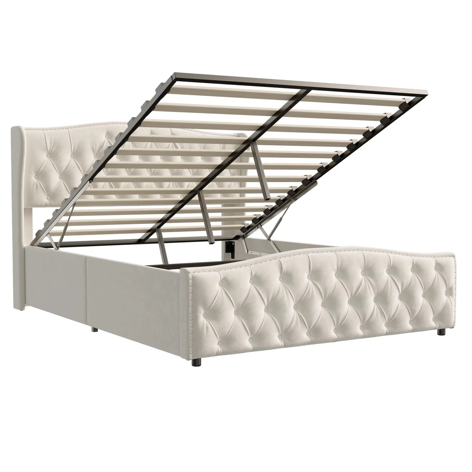 PXloue Bettgestell Polsterbett 160x200cm mit Stauraum Samt Beige