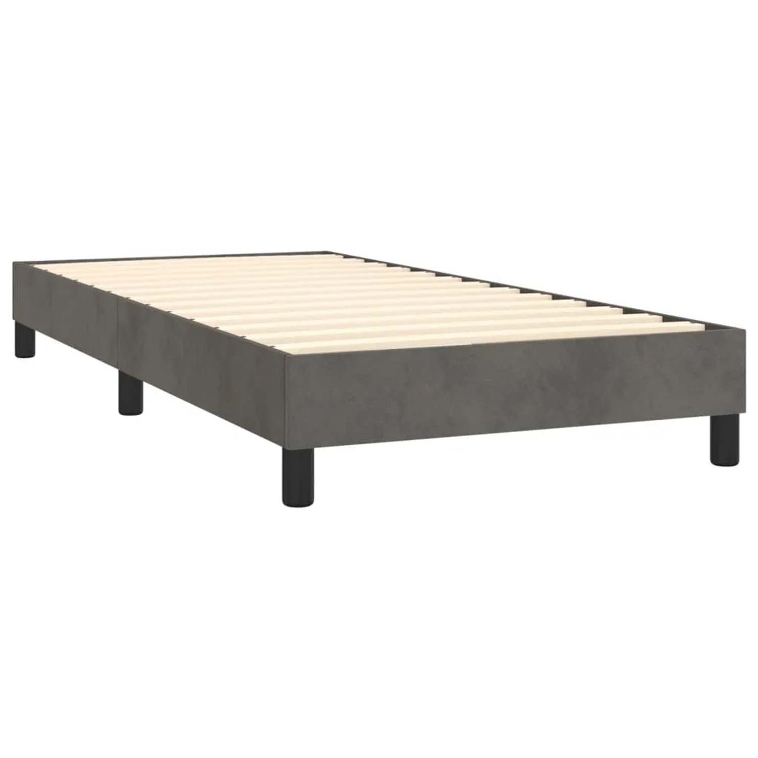 vidaXL Boxspringbett 80x200 cm, dunkelgrau, Samt. Bettrahmen mit Lattenrost und schwarzen Füßen.