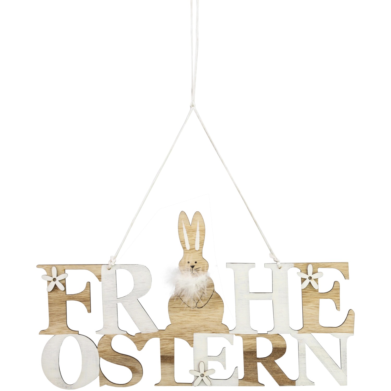 Holzschild Frohe Ostern 16,5 cm x 30 cm x 0,5 cm Weiß-Braun