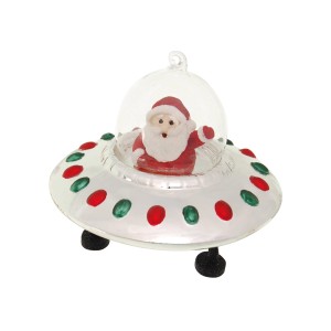 Weihnachtskugel: Santa im UFO, Glas Ornament von Krebs Glas Lauscha, 10cm.