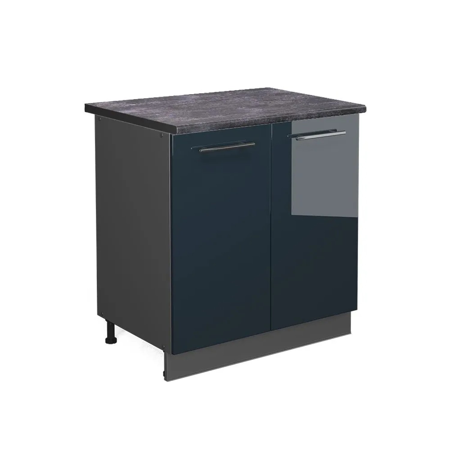 Vicco Küchenunterschrank Fame-Line Dunkelblau Hochglanz/Anthrazit 80 x 82 Arbeitsplatte Anthrazit