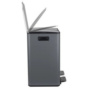 Spirella Aliya Kosmetikeimer, 2x20L, Grau Matt, mit zwei Fächern und Pedalöffnung.