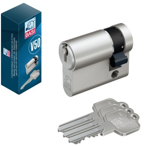 Basi V50 Profil-Halbzylinder 10/35 mm, verschiedenschließend, mit 3 Schlüsseln.