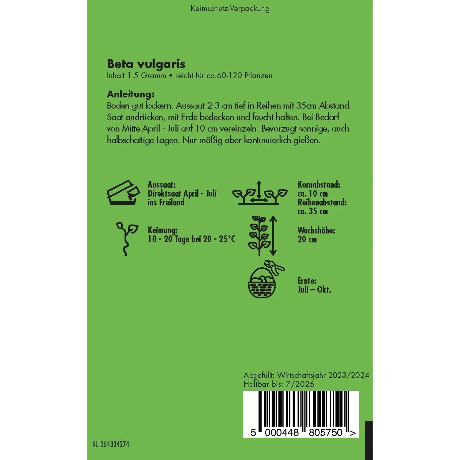 Samenpackung Rote Bete 'Rote Kugel 2': Infos zu Aussaat, Ernte und Anbau. Gemüsesamen für den Garten.