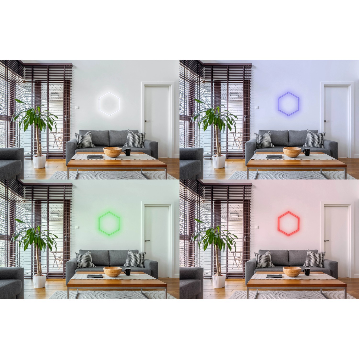 Trio Lines LED-Lichtsystem Starter-Set in Weiß, verschiedene Farben im Wohnraum.