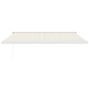 Eingefahrene, creme-farbene furnicato Markise (4x3 m) aus Stoff und Aluminium.