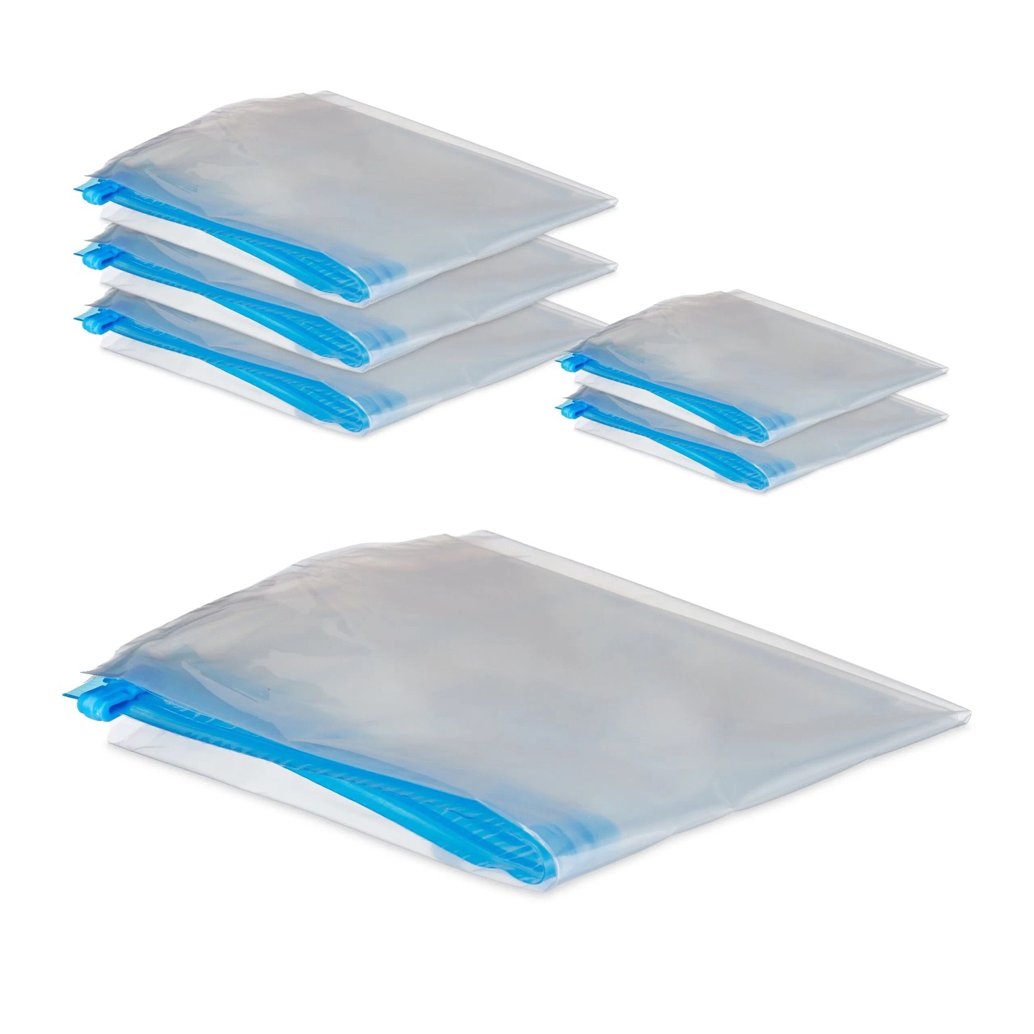 Relaxdays Vakuumbeutel 6er Set Kunststoff Transparent Blau Luftdicht Aufrollbar mit Schiebeverschluss 70 cm x 50 cm 50 cm x 35 cm