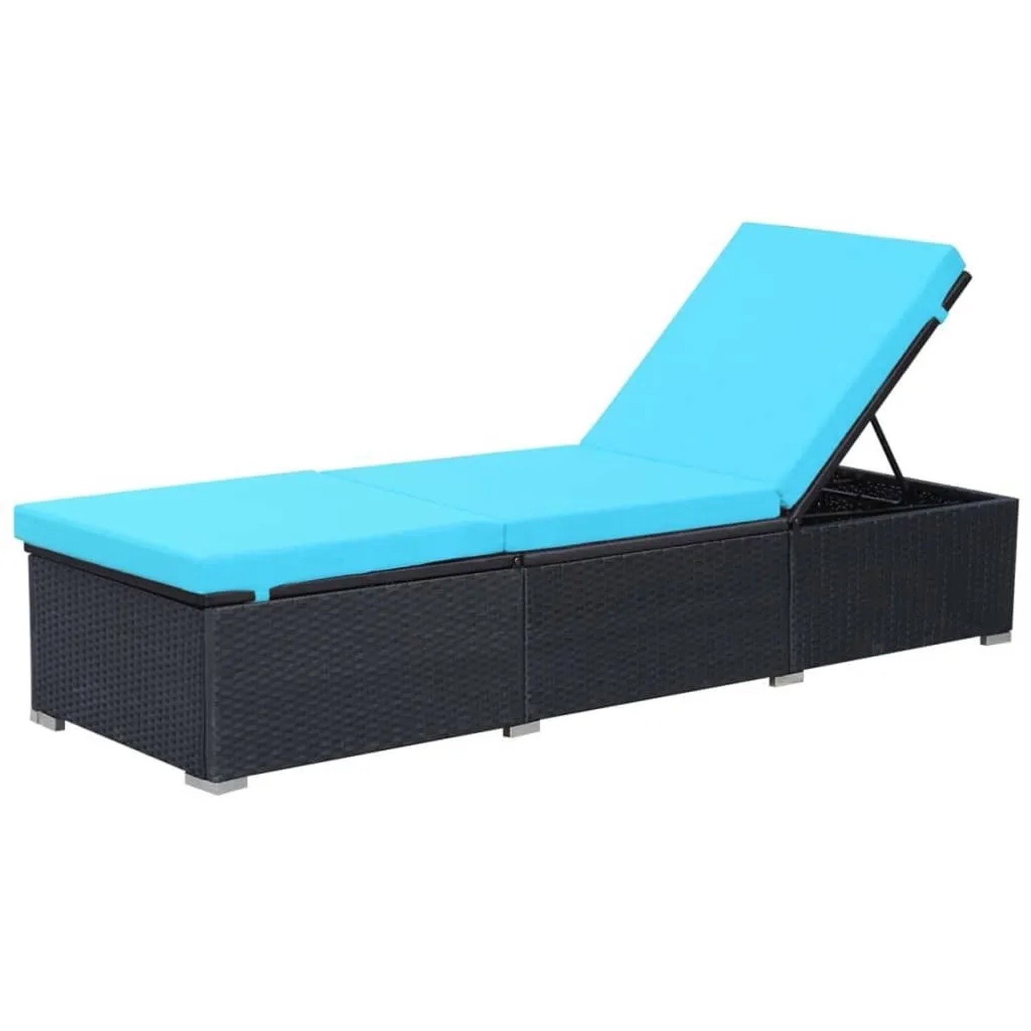 Furnicato Poly-rattan Sonnenliege Mit Auflage 195x60x31 Cm Verstellbar Schwarz Und Blau