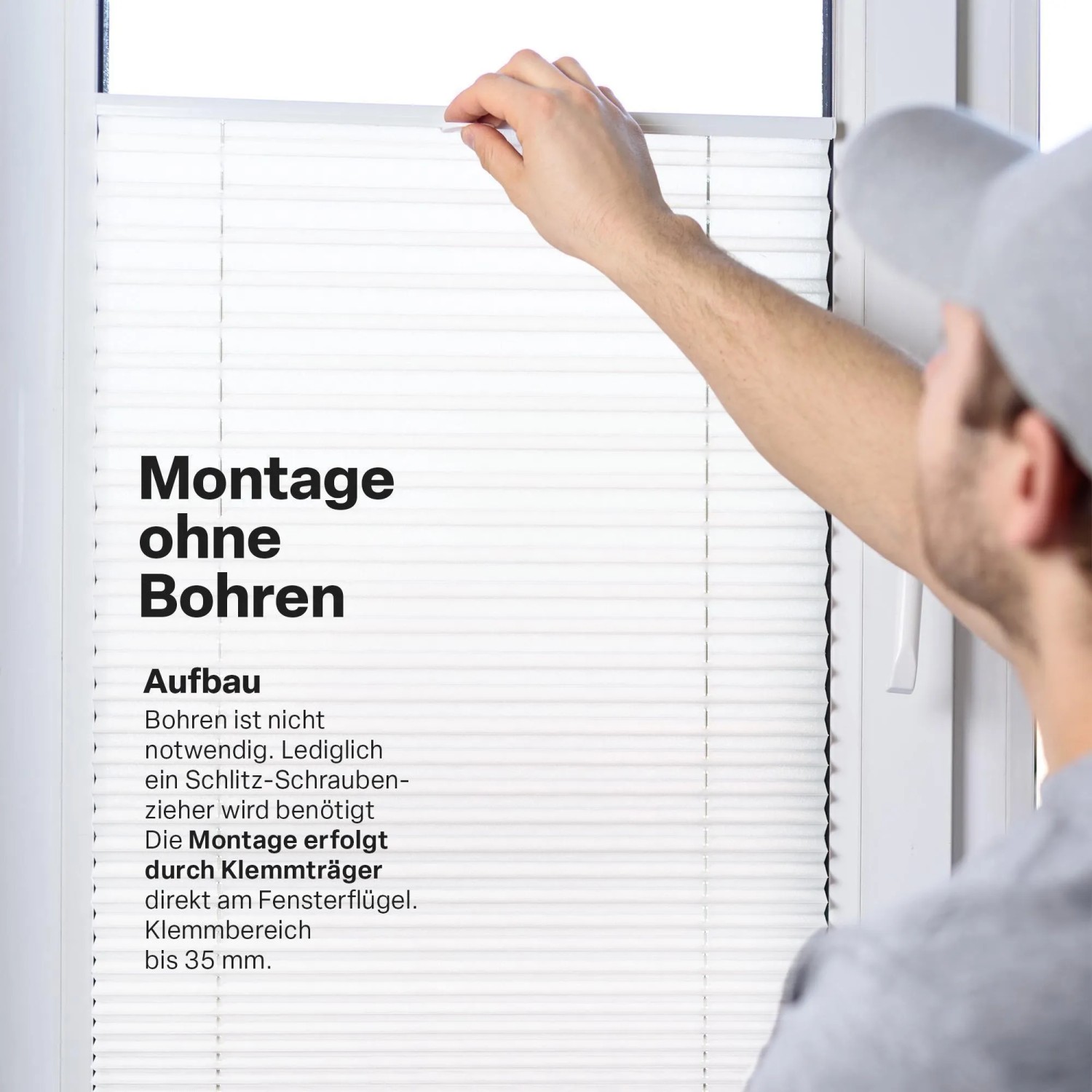 Bestlivings Plissee Faltstore 45x150 cm, weiße Fensterjalousie mit Klemmbefestigung am Fensterrahmen.