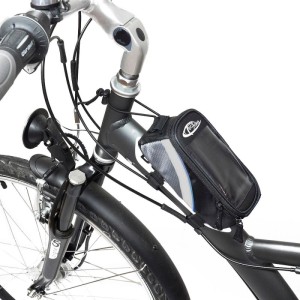 Tectake Fahrradtasche am Rahmen befestigt, schwarz-grau-blau, wasserabweisend.