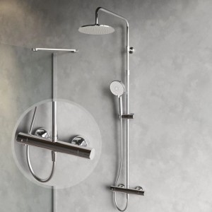 AM.PM Duschsystem Chrom mit Regendusche, Handbrause und Thermostat Duscharmatur. Modernes Duschset für Duschen.