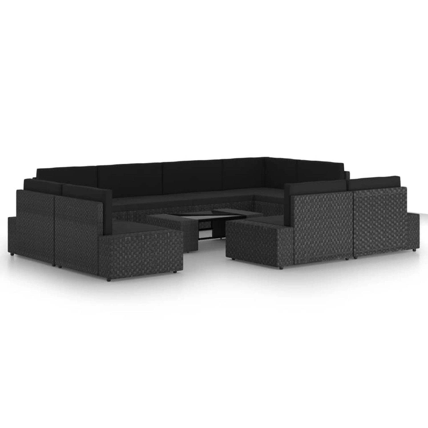 vidaXL 10-Tlg Garten-Lounge-Set mit Kissen Schwarz Poly Rattan 3067137