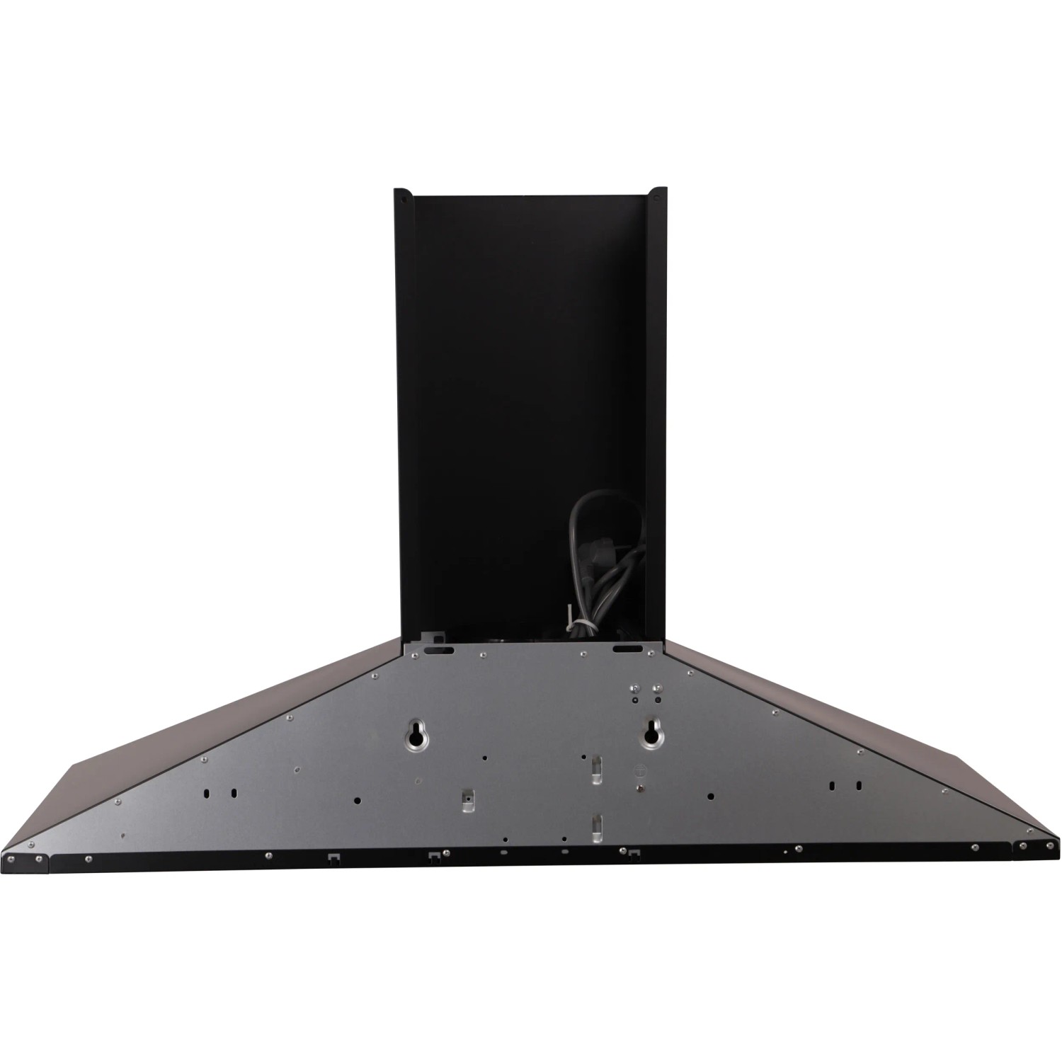 Respekta Kaminhaube Karena 90 cm, schwarz, Rückansicht mit Montagevorrichtung.