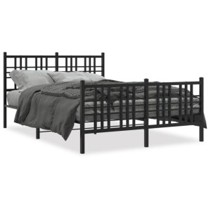 Schwarzes Metall Bettgestell (137x190 cm) mit Kopf- und Fußteil. Modernes Design für Schlafzimmer.