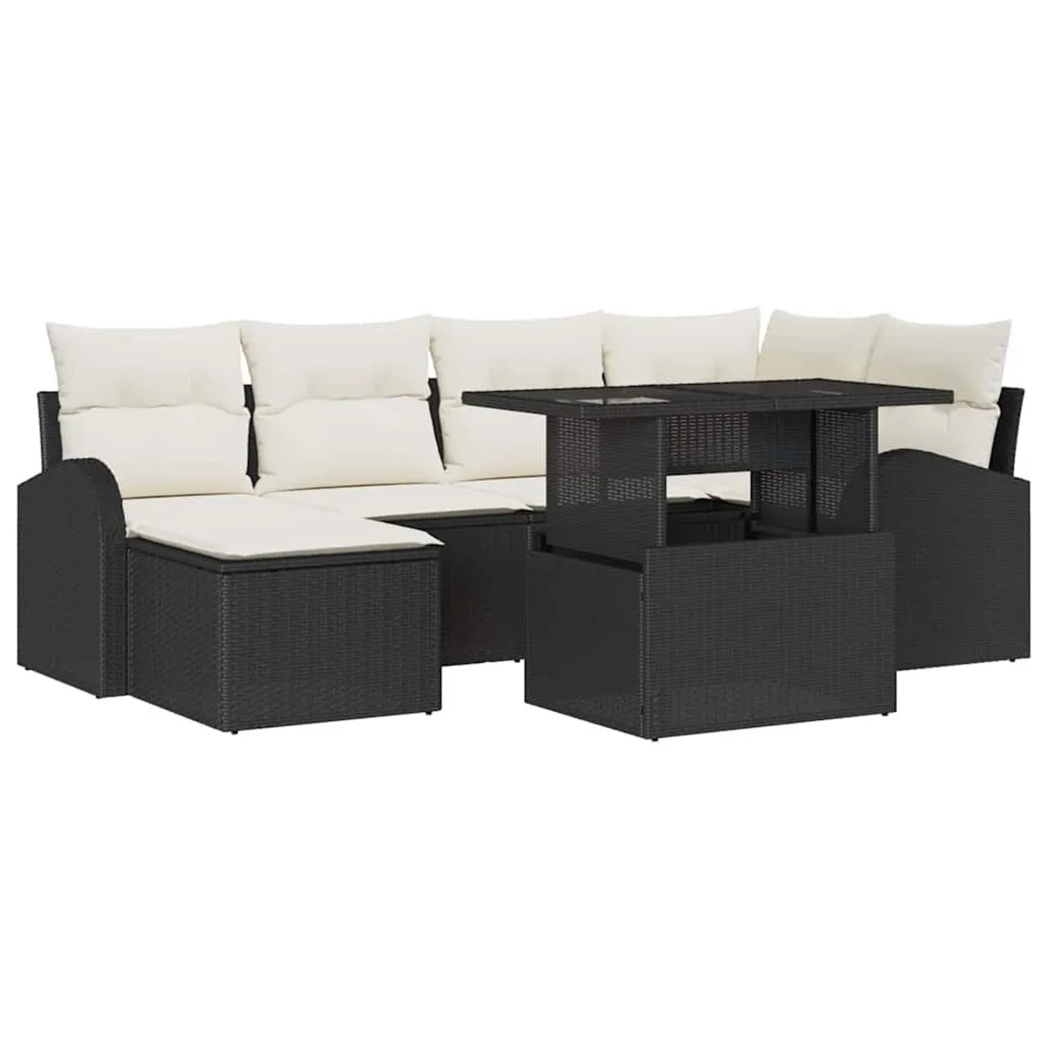 vidaXL Garten-Sofa-Set mit Kissen 7-Tlg Schwarz und Creme 3348673